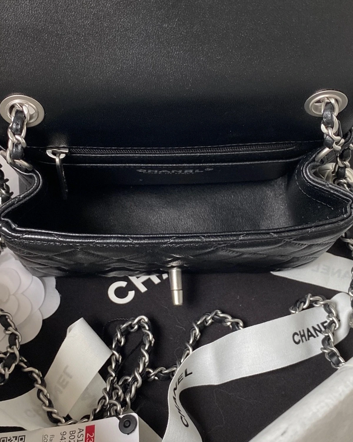 shiny-lambskin-silver-ball-mini-flag-bag-black (6) Shiny Lambskin Silver Ball Mini Flag Bag “Black”