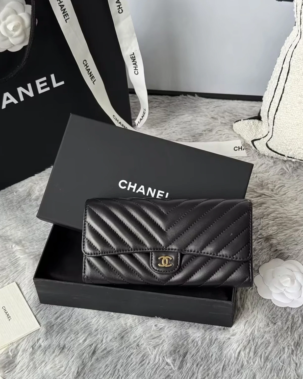 black-chevron-quilted-leather-long-wallet