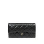 Long leather wallet with gold clasp